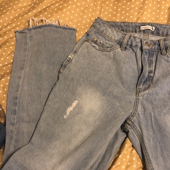 Avec Les Filles Blue Light Wash Slit Straight Leg Jeans. Size 27. Designer jeans - Picture 4 of 8